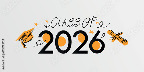 Class Of 2026 Celebration Design, Vector Illustration.
