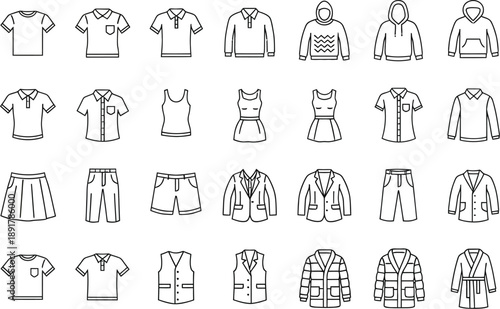 Multiple outline icons represent various types of clothing items including shirts, dresses, and outerwear suitable for pattern.
