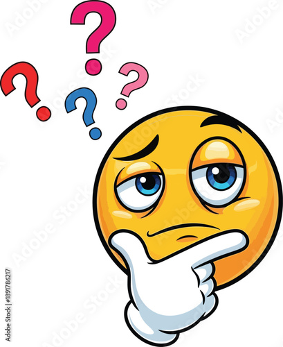 Thinking face emoji with question marks isolated on transparent background
