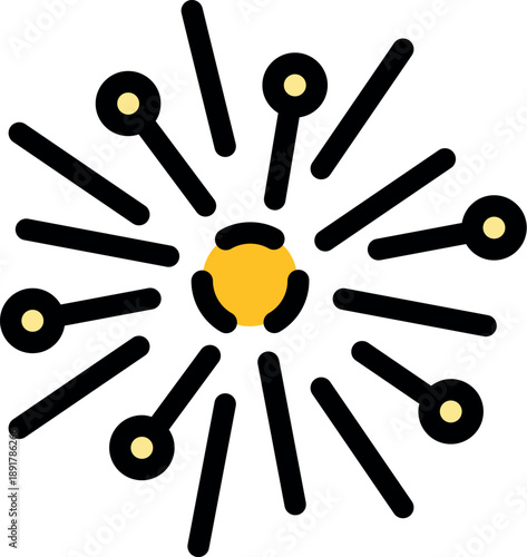 Nucleus emitting energy, symbolizing atomic power, scientific discovery, and nuclear reactions