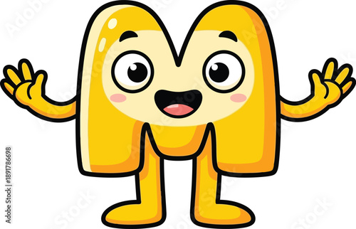 A cheerful cartoon letter m isolated on transparent background