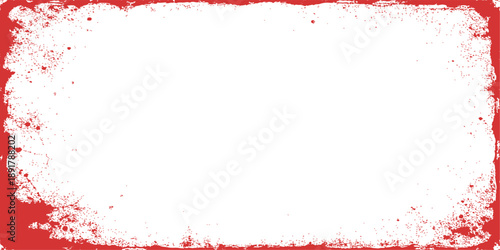 A red grunge frame featuring a splat of ink and blood paint splatters creates a textured vector illustration banner with a dirty splash design on a red wallpaper backdrop