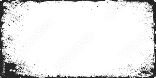 Abstract grunge black frame vector design with ink splatter paint texture and vintage floral brush strokes on a dirty silhouette border illustration