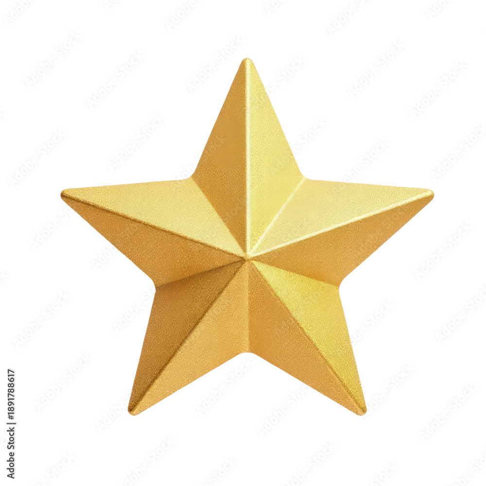 Obraz premium A shiny gold star on a plain white background, ideal for use in designs requiring a simple and elegant icon