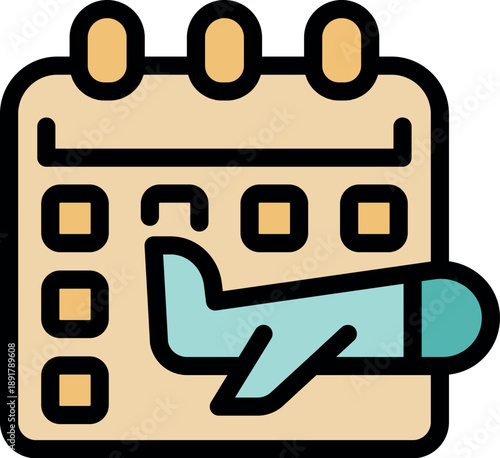 Airplane taking off from calendar, ideal for representing flight schedule, travel planning, or departure date