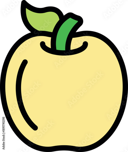 Cartoon style yellow apple with a green leaf and stem, representing freshness and health