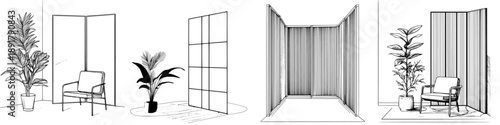 Elegant Interior Design: Minimalist Line Art of a Panel Room Divider Clean An