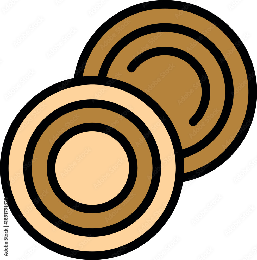 Naklejka premium Log saw cut showing tree rings, simple icon of wood slice with concentric circles representing age and growth
