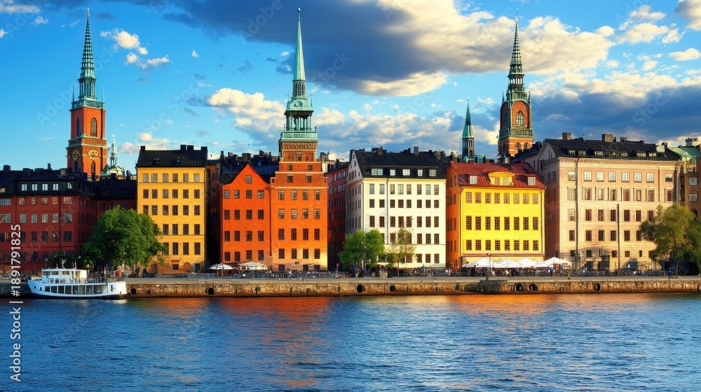 Fototapeta premium Colorful European city on a river
