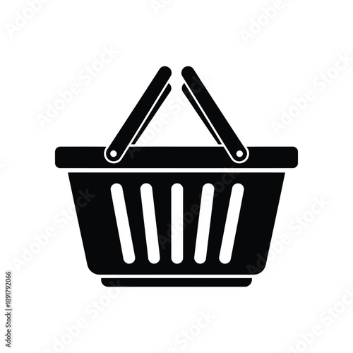 Vector illustration black shopping basket icon with handle