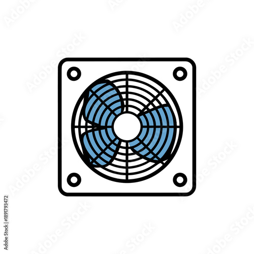 Electric fan on black background with metal blades and cooling function
