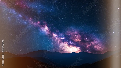 Breathtaking Milky Way galaxy over majestic mountain landscape at night