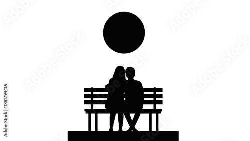 Couple sitting together on a bench under the moon.