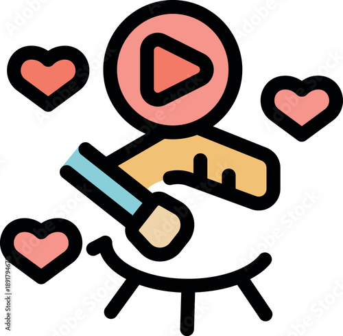 Makeup artist hand holding brush and creating video content generating love reactions