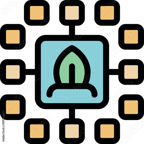 Decentralized network with interconnected nodes symbolizing eco friendly technology fostering sustainable growth and development