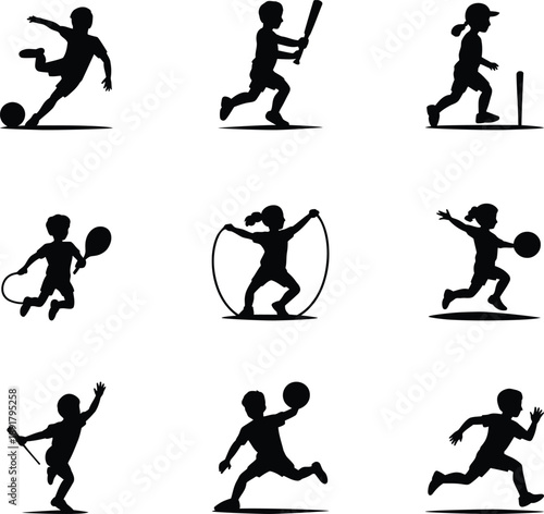 Children playing sports silhouettes kids soccer