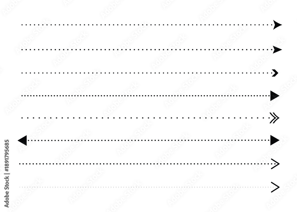 Fototapeta premium Arrows dotted line straight various collection