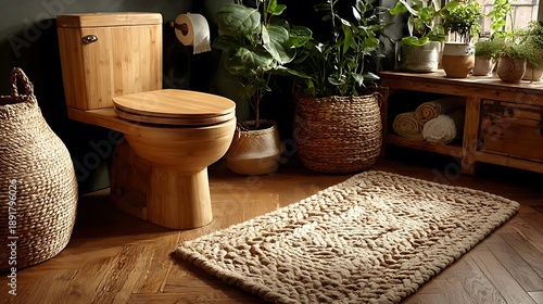 Wallpaper Mural Handcrafted bamboo toilet seat in rustic home high resolution picture Torontodigital.ca