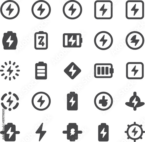 Battery Energy Power Charging Icons
