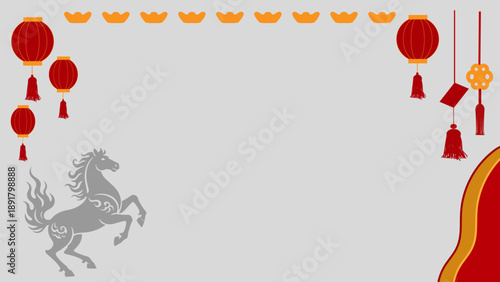 Whispers of Fortune Elegant Lunar New Year Scroll with Galloping Silver Spirit Horse and Ruby Lanterns