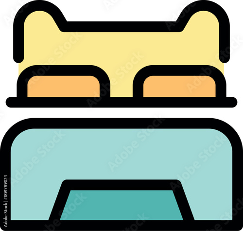 Double decker train transportation vehicle moving on railway, designed in modern flat style