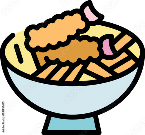 Bowl of ramen with fried chicken, garlic and noodles being served in a japanese restaurant