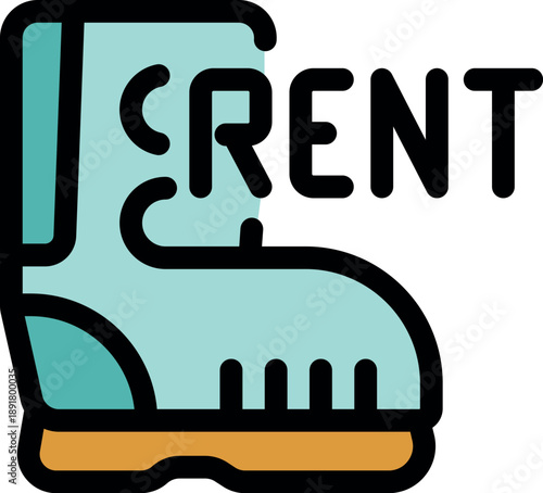 Rent a boot concept with rent text over boot icon, renting shoes for hiking or skiing