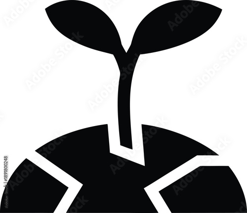 hope as green shoot through cracked pavement silhouette vector illustration on transparent background