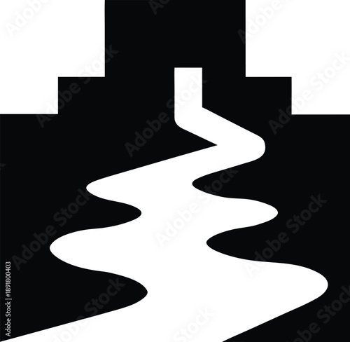 flow as water through narrow canyon silhouette vector illustration on transparent background