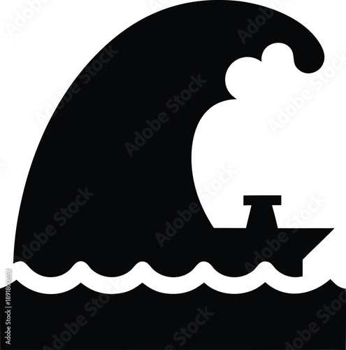 courage as small boat in huge wave silhouette vector illustration on transparent background