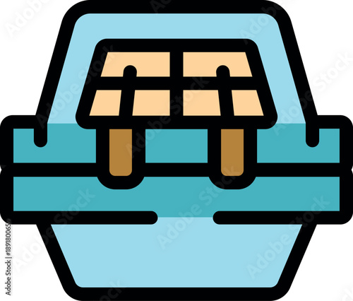 Open empty lunch box with wooden cutlery inside, ready for food