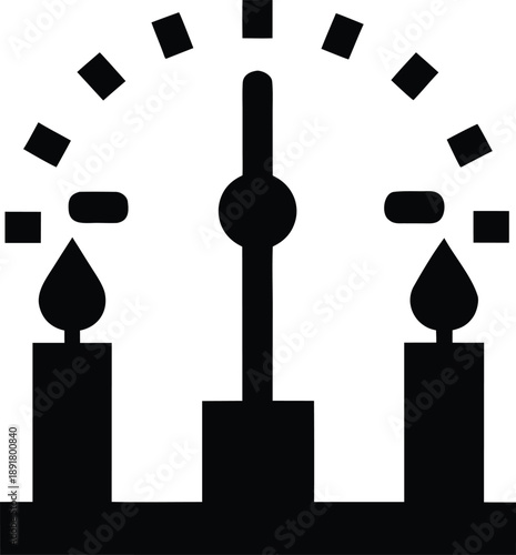 candle clock with burning time marks silhouette vector illustration on transparent background