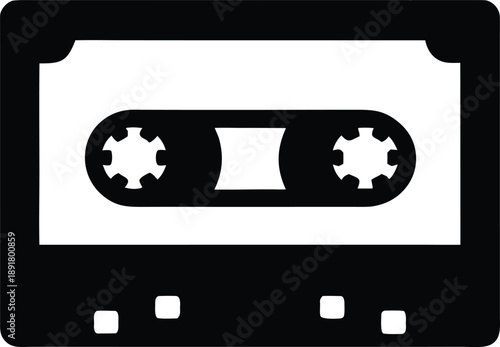 cassette tape with visible magnetic strip silhouette vector illustration on transparent background