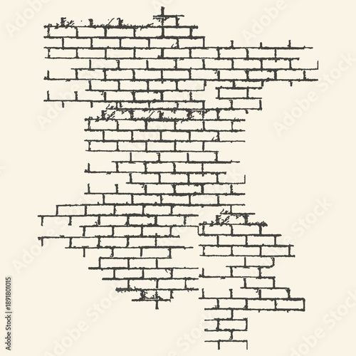 Hand-drawn textured illustration of a crumbling brick wall with faint scribbled writing, minimalist design on a neutral background