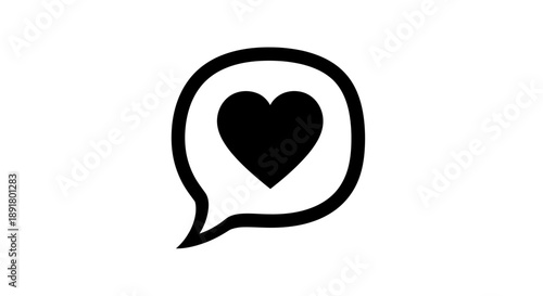 Simple black heart icon inside a speech bubble on white background.
