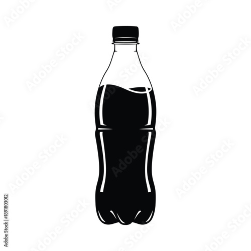Vector illustration black silhouette of a plastic soda bottle with cap