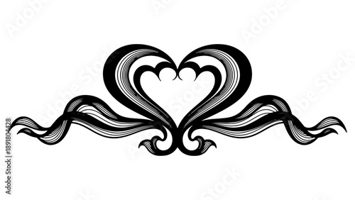 Intricate black heart design with swirling tentacles