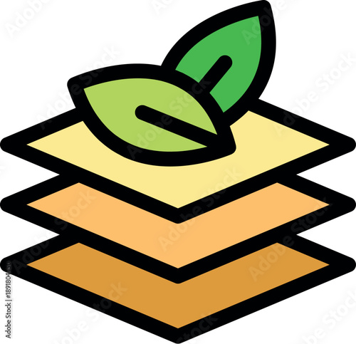 Stack of layered material with leaves representing eco friendly and sustainable practices