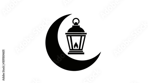 Crescent Moon with Lantern Symbolizing Ramadan or Islamic Culture.