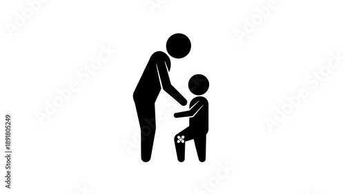 a black silhouette of a woman helping a child.
