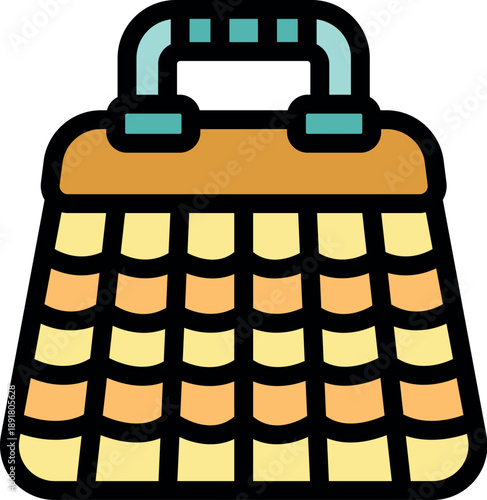 Elegant checkered handbag boasting a sturdy metal handle, perfect for fashion conscious individuals seeking a trendy accessory