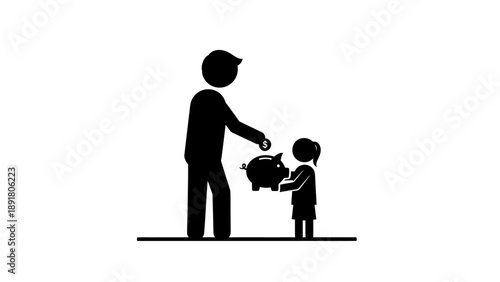 Father teaching child about saving money.