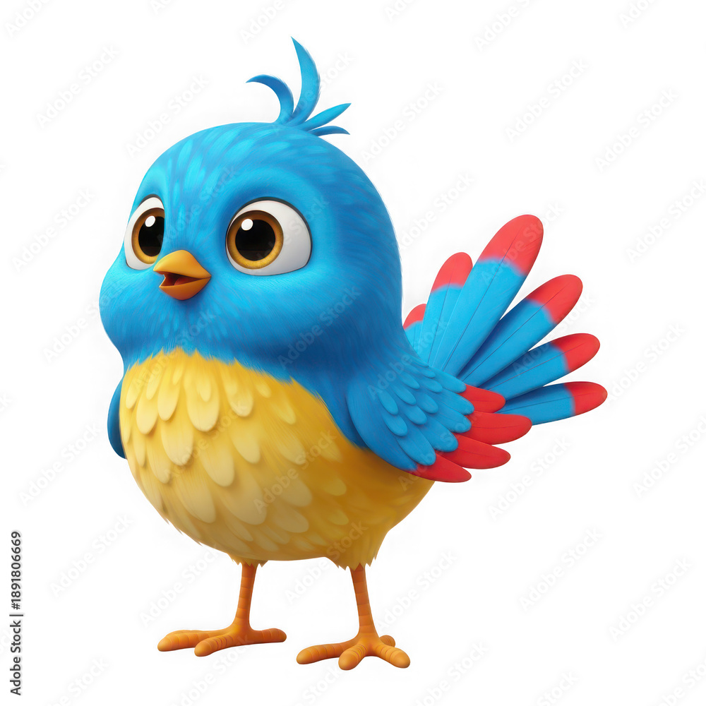 Fototapeta premium Adorable cartoon blue bird with yellow belly isolated on transparent background