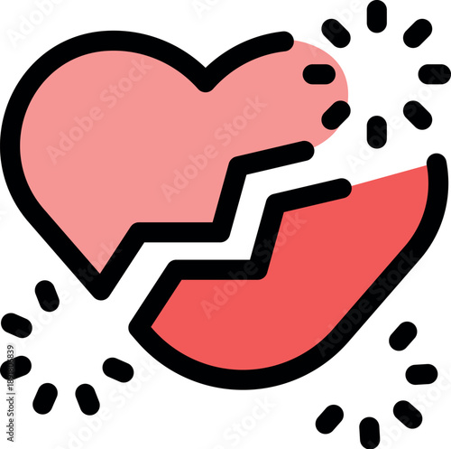 Heart symbol with a bold crack and radiating lines