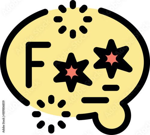 Yellow speech bubble containing censored vulgar word with asterisks, expressing anger, frustration, or rudeness in online communication