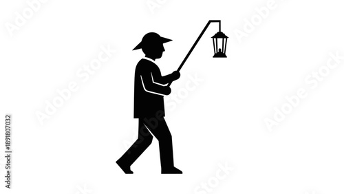man walking with lantern in hand.