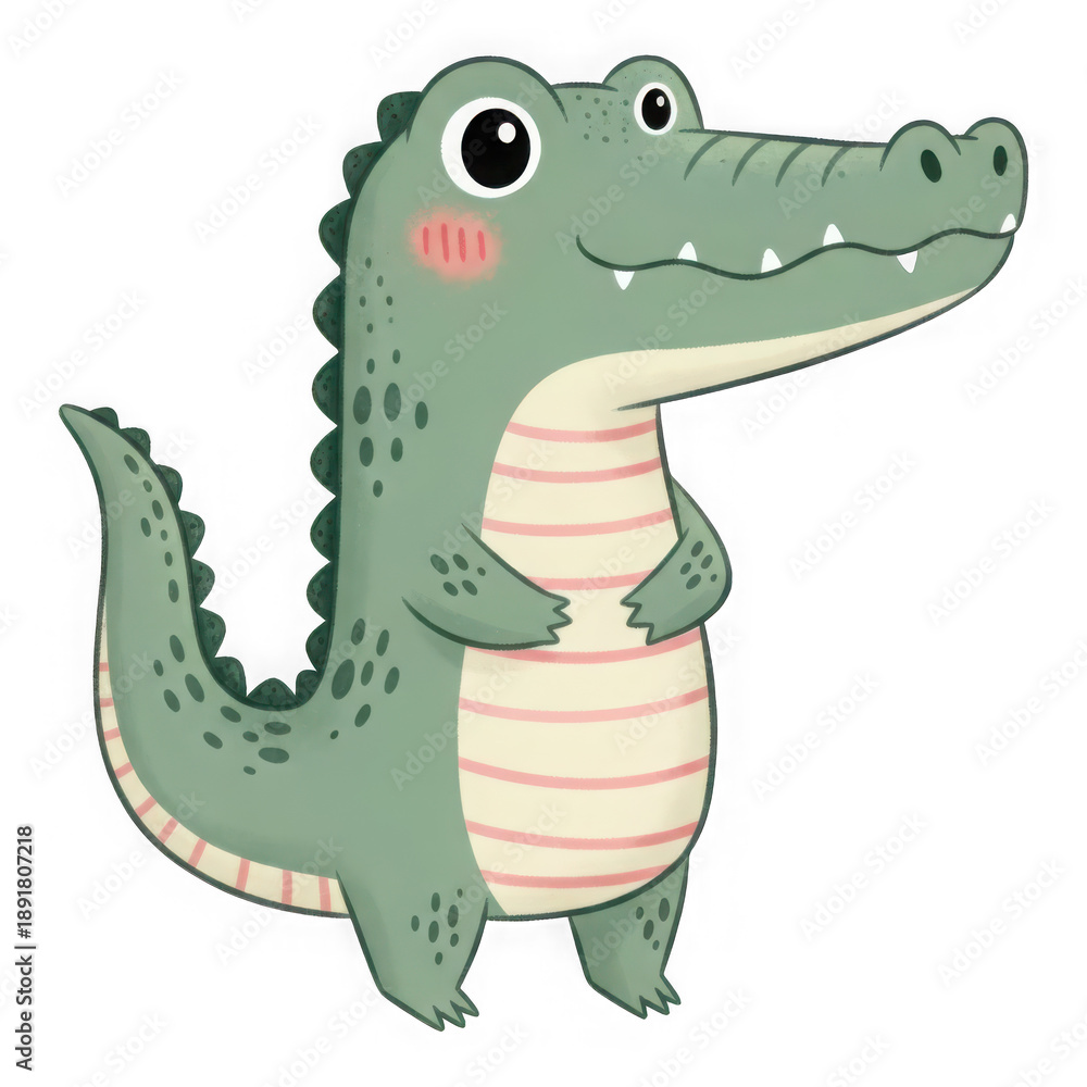Fototapeta premium Cartoon alligator wearing a striped shirt isolated on transparent background