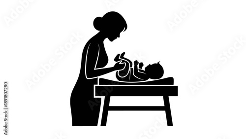 Mother Breastfeeding Baby Silhouette Illustration.