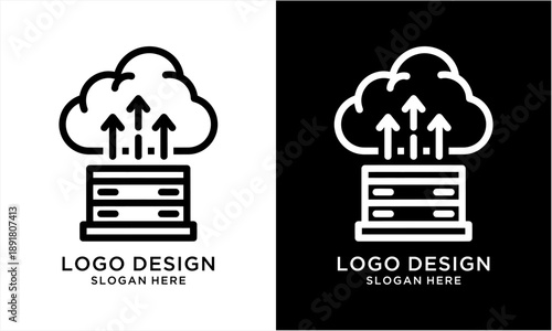 Cloud server data upload and download icon logo design.