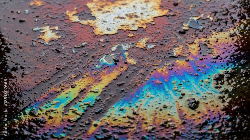 Naklejka premium Rainbow Gasoline Spill on Pavement